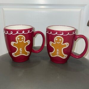 Set of 2 Gingerbread Holiday Christmas Ceramic Coffee Mugs, 14 ounces each